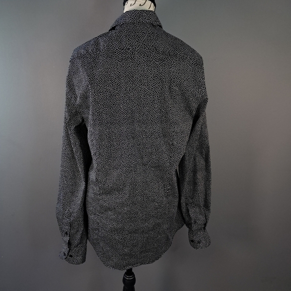 H&M Mens Slim Fit Stretch Button Up Shirt Black White Polka Bot Size Medium - Picture 2 of 9